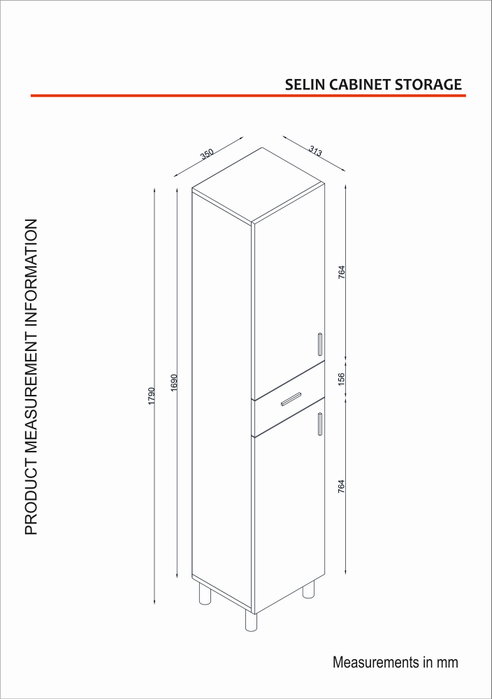 Hanah Home Mueble de Baño 2 Puertas 1 Cajón Selin Travertino Melamina 35x179x31.3cm